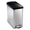 10L (2.6 Gal) Profile Step Can Brushed Stainless Steel With Black Plastic Lid