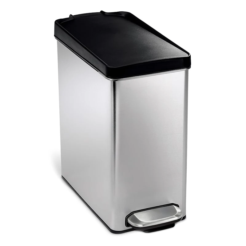 10L (2.6 Gal) Profile Step Can Brushed Stainless Steel With Black Plastic Lid 1 10L (2.6 Gal) Profile Step Can Brushed Stainless Steel With Black Plastic Lid