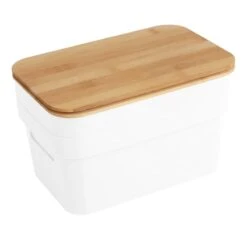2-Pack White 3.5L Storage Bin With Bamboo Lid, Small