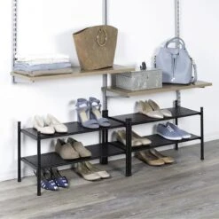 2-Shelf Punched Metal Shoe Rack, Black -Furniture Store 2 shelf punched metal shoe rack black 2