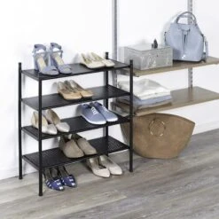 2-Shelf Punched Metal Shoe Rack, Black -Furniture Store 2 shelf punched metal shoe rack black 3