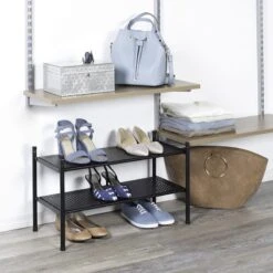 2-Shelf Punched Metal Shoe Rack, Black -Furniture Store 2 shelf punched metal shoe rack black 4