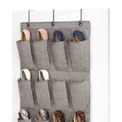 24-Pocket Over The Door Shoe Bag, Black Herringbone 10 24-Pocket Over The Door Shoe Bag, Black Herringbone -Furniture Store 24 pocket over the door shoe bag black herringbone 4