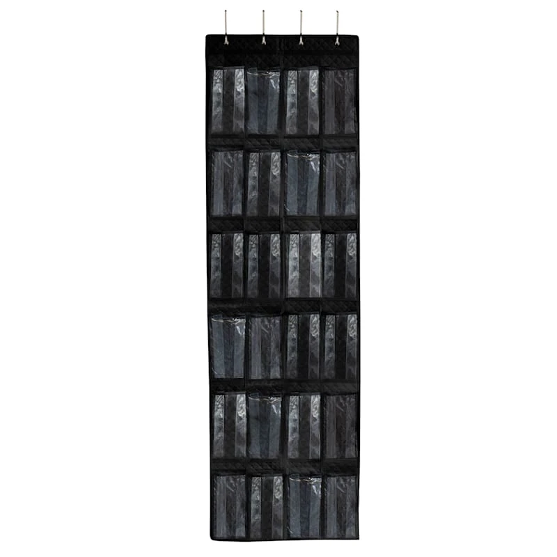 24-Pocket Over The Door Shoe Organizer, Black 1 24-Pocket Over The Door Shoe Organizer, Black