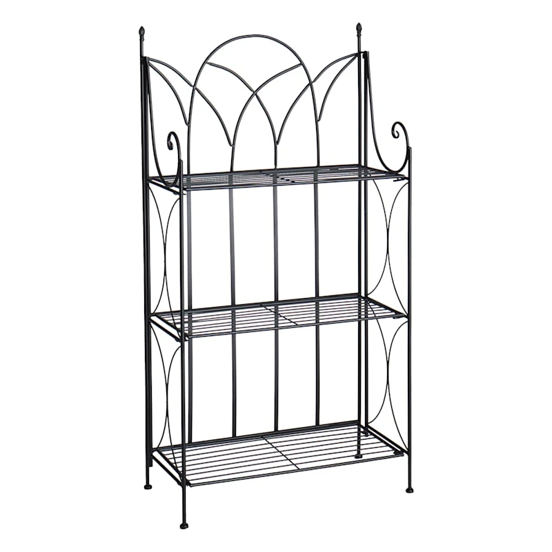 3-Tier Black Gothic Baker Rack With Metal Wire Shelves 1 3-Tier Black Gothic Baker Rack With Metal Wire Shelves