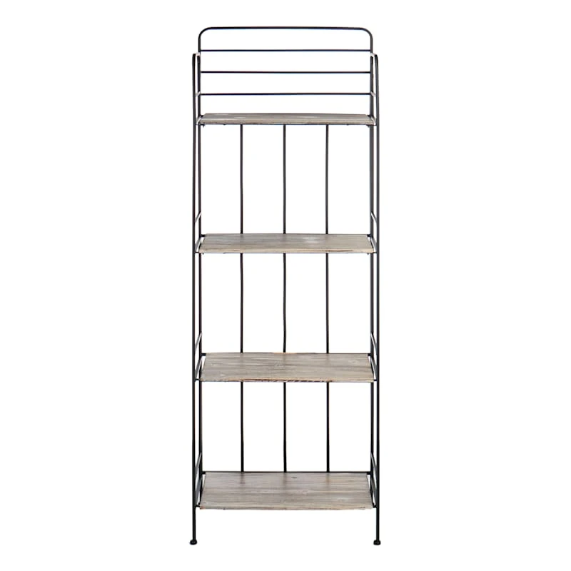 4-Tier Black Metal Baker Rack With Folding Wood Top Shelves 2 4-Tier Black Metal Baker Rack With Folding Wood Top Shelves - Image 2