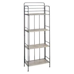 4-Tier Black Metal Baker Rack With Folding Wood Top Shelves
