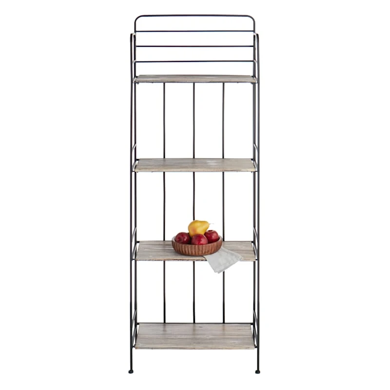 4-Tier Black Metal Baker Rack With Folding Wood Top Shelves 6 4-Tier Black Metal Baker Rack With Folding Wood Top Shelves - Image 6