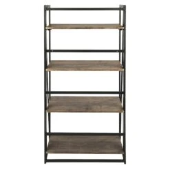 4-Tier Dakota Black & Brown Industrial Modern Bookshelf, 49" -Furniture Store 4 tier dakota black brown industrial modern bookshelf 49 2