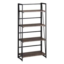4-Tier Dakota Black & Brown Industrial Modern Bookshelf, 49"