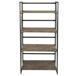 4-Tier Dakota Black & Brown Industrial Modern Bookshelf, 49" -Furniture Store 4 tier dakota black brown industrial modern bookshelf 49 3