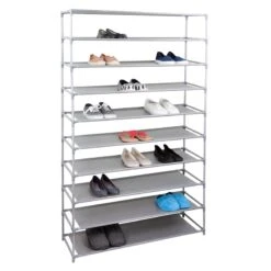 50-Pair Black Metal Shoe Rack