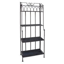 61in. Brown Decorative Arch Metal Rack With Folding Wood Top Shelves