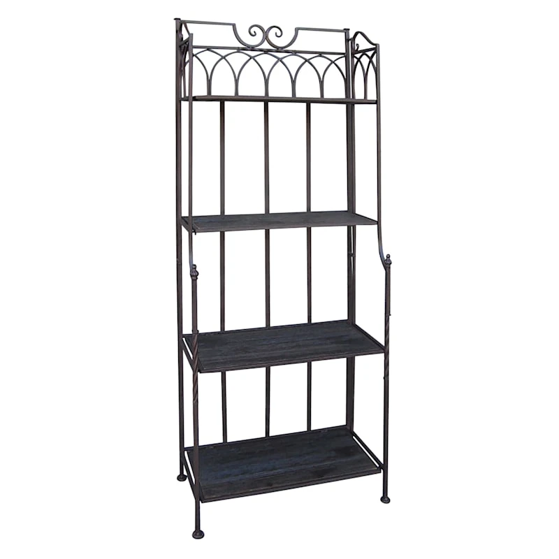 61in. Brown Decorative Arch Metal Rack With Folding Wood Top Shelves 1 61in. Brown Decorative Arch Metal Rack With Folding Wood Top Shelves