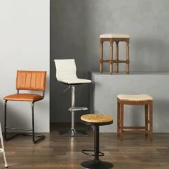 Ainsley Upholstered Tan Wood Counter Stool With Nailhead Trim, 26" 6 Ainsley Upholstered Tan Wood Counter Stool With Nailhead Trim, 26" -Furniture Store ainsley upholstered tan wood counter stool with nailhead trim 26 2