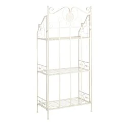 Antique White Metal Baker's Rack With Folding Shelves, 51" -Furniture Store antique white metal bakers rack with folding shelves 51 2