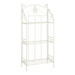 Antique White Metal Baker's Rack With Folding Shelves, 51"