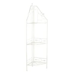 Antique White Scrolled Metal Folding Corner Shelf Rack, 51.5"
