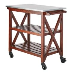 Antwerp Wood Bar Cart With Metal Top And Towel Hooks -Furniture Store antwerp wood bar cart with metal top and towel hooks 2