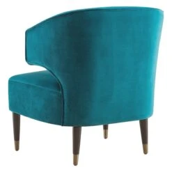 Aura Green Velvet Wrap Around Armchair With Brass Capped Legs -Furniture Store aura green velvet wrap around armchair with brass capped legs 2