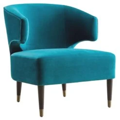 Aura Green Velvet Wrap Around Armchair With Brass Capped Legs
