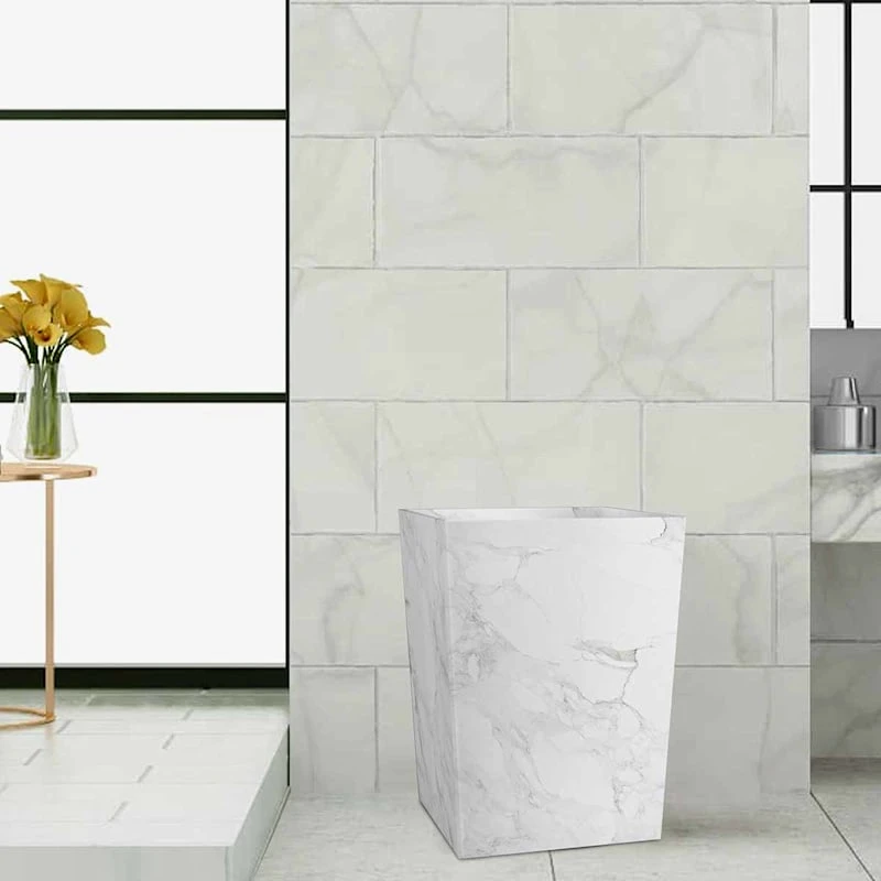 Belle Grey & White Marbled Wastebasket, 10" 2 Belle Grey & White Marbled Wastebasket, 10" - Image 2