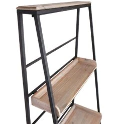 Black Metal Folding Rack With Wood Tray Layer -Furniture Store black metal folding rack with wood tray layer 3