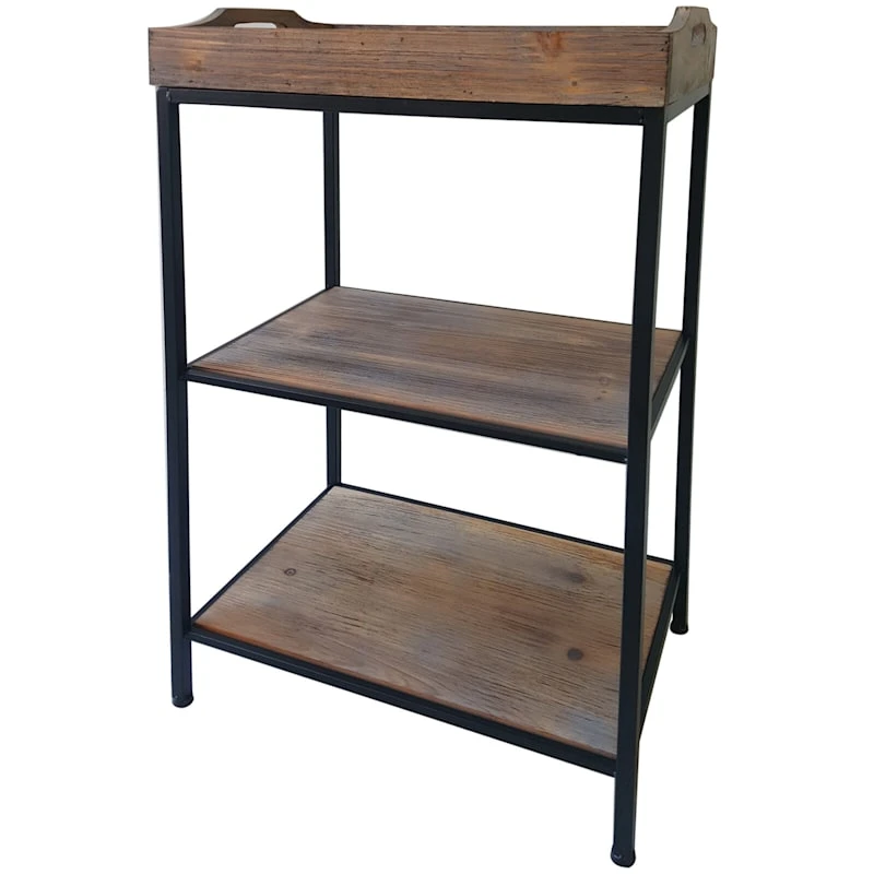 Black Metal Rack With Wood Tray Top 1 Black Metal Rack With Wood Tray Top