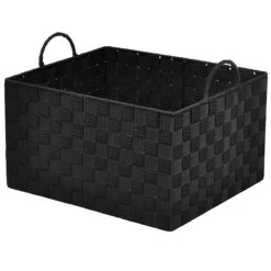 Black Weave Storage Basket With Handles, Black