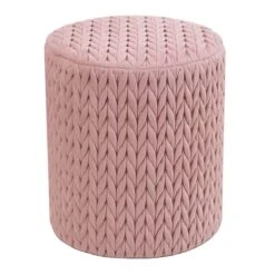 Cheryl Quilted Ottoman, Blush, Pink Velvet