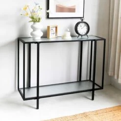 Crosby St Cooper Metal Console Table, Black -Furniture Store crosby st cooper metal console table black 4