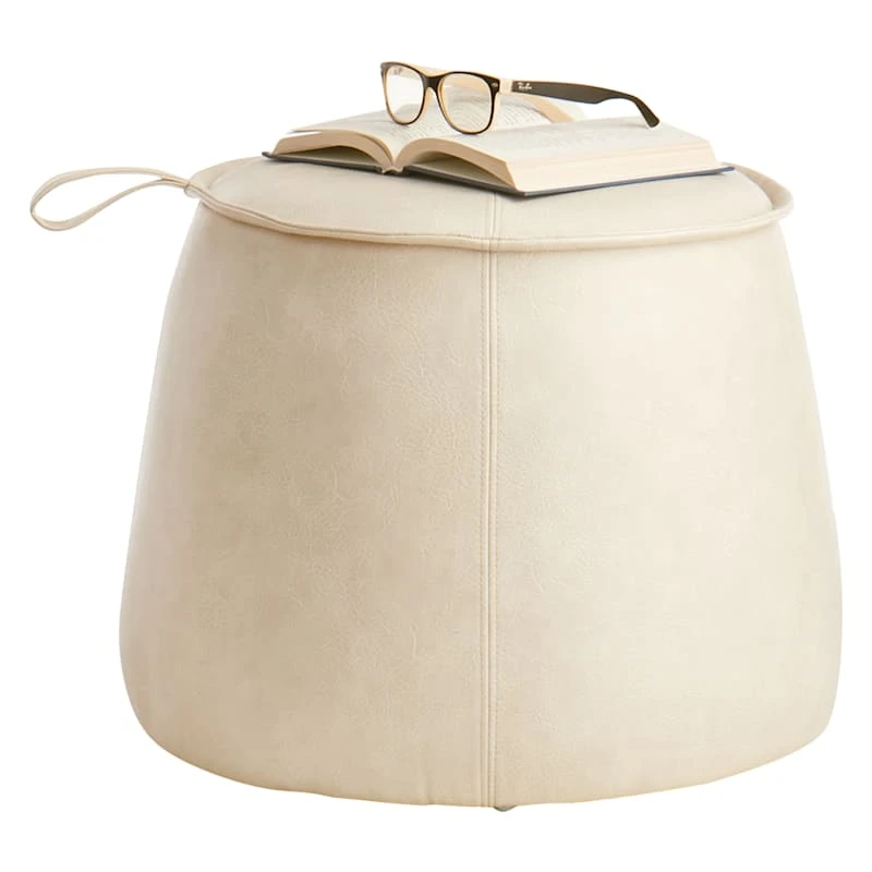 Crosby St Rowan Cream Faux Leather Ottoman 2 Crosby St Rowan Cream Faux Leather Ottoman - Image 2