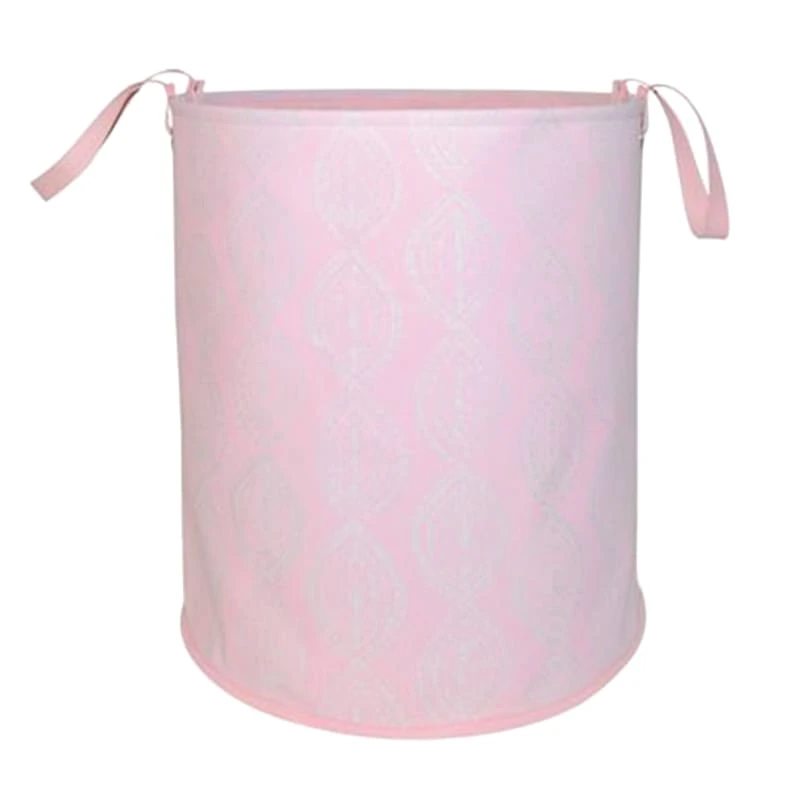 Damask Printed Round Canvas Laundry Hamper, Pink 1 Damask Printed Round Canvas Laundry Hamper, Pink