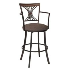 Devon Oversized Brown Barstool With Arms, 30"