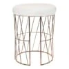 Diago Metallic Blush Wire Vanity Stool/Padded White Faux Leather Seat