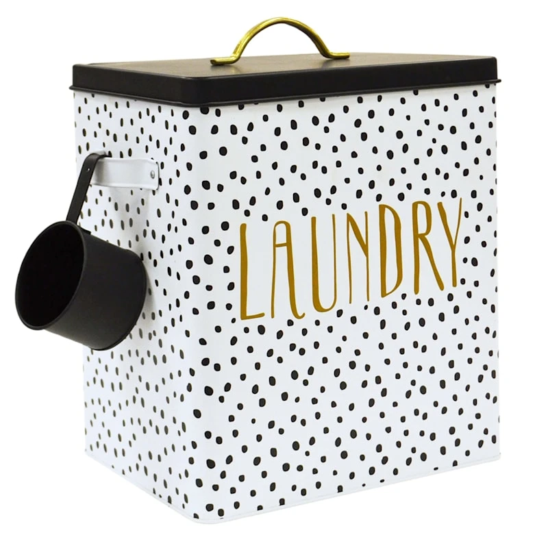 Doreen White & Black Metal Laundry Canister, Large 1 Doreen White & Black Metal Laundry Canister, Large