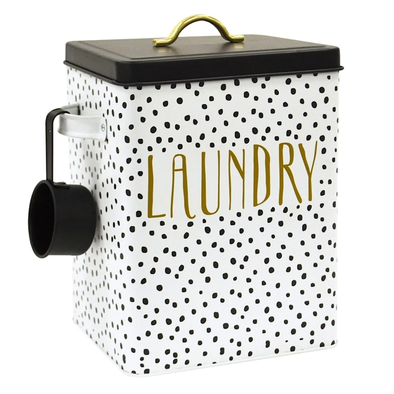 Doreen White & Black Metal Laundry Canister, Medium 1 Doreen White & Black Metal Laundry Canister, Medium