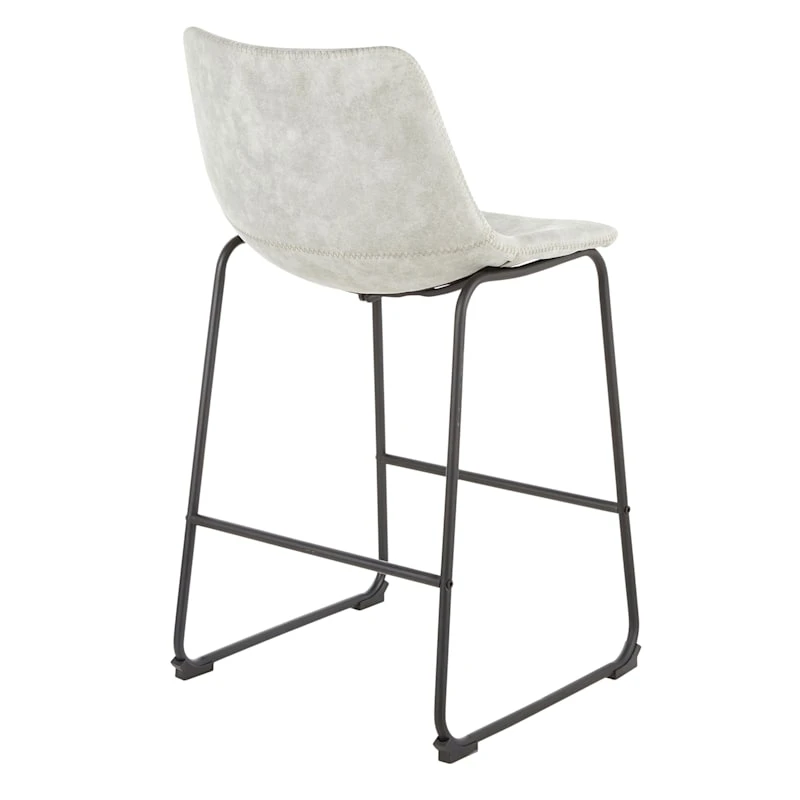 Drake Modern Industrial Faux Leather Counter Stool, Light Grey 4 Drake Modern Industrial Faux Leather Counter Stool, Light Grey - Image 4