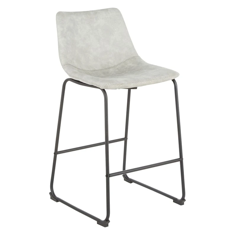 Drake Modern Industrial Faux Leather Counter Stool, Light Grey 1 Drake Modern Industrial Faux Leather Counter Stool, Light Grey