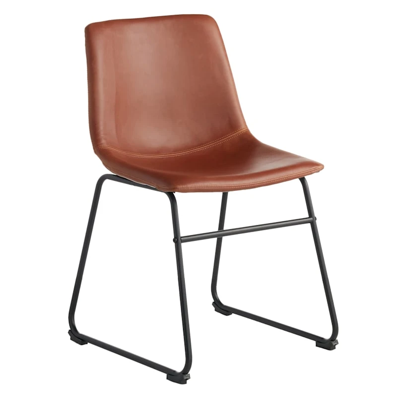 Drake Modern Industrial Faux Leather Dining Chair, Cognac 1 Drake Modern Industrial Faux Leather Dining Chair, Cognac