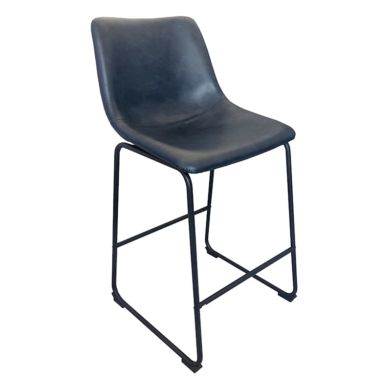 Drake Navy Blue Faux Leather Counter Stool 1 Drake Navy Blue Faux Leather Counter Stool