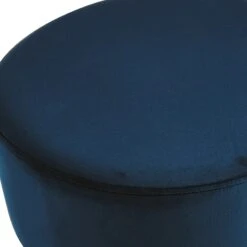 Emmy Navy Blue Velvet Round Wood Leg Ottoman -Furniture Store emmy navy blue velvet round wood leg ottoman 2