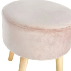 Emmy Rose Velvet Round Wooden Leg Ottoman -Furniture Store emmy rose velvet round wooden leg ottoman 2