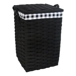 Floor Standing Hamper With Printed Buffalo Check Designed Liner, Large