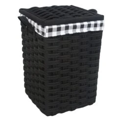 Floor Standing Hamper With Printed Buffalo Check Designed Liner, Medium