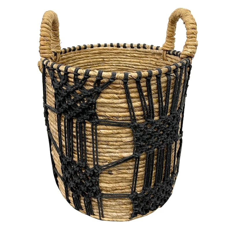Found & Fable Round Abaca With Black Macrame Storage Basket, Small 1 Found & Fable Round Abaca With Black Macrame Storage Basket, Small
