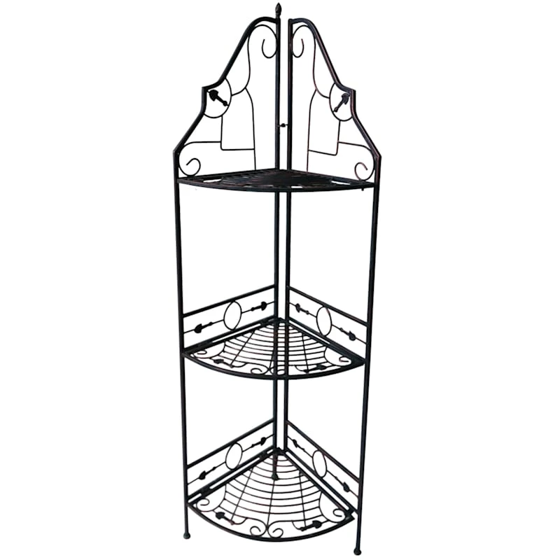 Gold & Black Scrolled Metal Folding Corner Shelf Rack, 51.5" 1 Gold & Black Scrolled Metal Folding Corner Shelf Rack, 51.5"