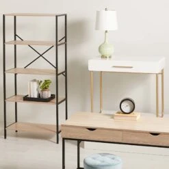 Honeybloom 4-Tier Burnaby Wood & Metal Shelf -Furniture Store honeybloom 4 tier burnaby wood metal shelf 5