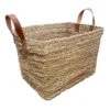 Honeybloom Austin Rectangle Seagrass Storage Basket With Leather Handles, Medium