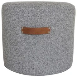 Honeybloom Rica Textured Pouf With Faux Leather Handles, Grey -Furniture Store honeybloom rica textured pouf with faux leather handles grey 2